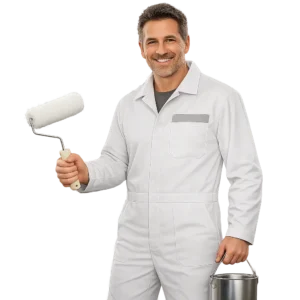 Pintor en Murcia profesional con mono blanco y rodillo de pintura
